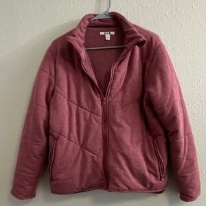 Dolman Women's Mauve Quilted Full Zip  Jacket cabincore with Pockets, Size L